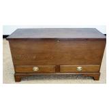 1203	ANTIQUE WALNUT DOVETAILED BLANKET CHEST, 6 BOARD W/2 DRAWERS AT BASE & INTERIOR GLOVE BOX, APPR