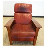 1206	MISSION OAK STYLE LEATHER RECLINER, STAINING ON LEATHER TOP