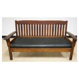 1211	MISSION OAK BENCH, APPROXIMATELY 69 IN X 28 IN X 37 IN HIGH
