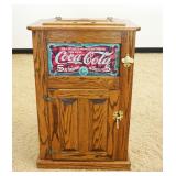 1218	CONTEMPORARY OAK COCA-COLA ICE CHEST W/BRASS BOTTLE OPENER & HARDWARE, APPROXIMATELY 15 IN X 23