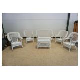 1245	6 PIECE WICKER PORCH SET INCLUDING ROCKING CHIAR, 3 ARMCHAIRS, SETTEE & GLASS TOP TABLE, SOME W
