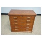 1249	OAK STORE 5 DRAWER CABINET W/DIVIDED TOP DRAWER, APPROXIMATELY 35 IN X 19 IN X 32 IN HIGH