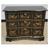 1009	DREXEL BLOCK FRONT 3 DRAWER CHEST WITH BLACK LAQUERED ASIAN CHINOISERIE STYLE DESIGN, APPROXIMA