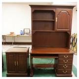 1019	ETHAN ALLEN CHERRY HUTCH TOP DESK WITH 2 DOOR STAND, APPROXIMATELY 38 IN X 24 IN X 79 IN H