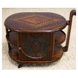 1038	ART DECO STYLE WALNUT INLAID ROLLING CART, APPROXIMATELY 28 IN X 17 IN X 23 IN