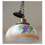 1044	MILK GLASS HANGING LAMP WITH HAND PAINTED GRAPES AND VINES ON SHADE