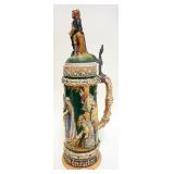 1049	GERMAN STEIN WITH HINGED FIGURAL LID, APPROXIMATELY 19 IN H