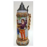 1050	GERMAN STEIN WITH HINGED FIGURAL LID, APPROXIMATELY 17 IN H