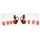 1054	RUBY CUT TO CLEAR CORDIALS & 2 CRUETS	RUBY CUT TO CLEAR CORDIALS & 2-6 IN HIGH CRUETS