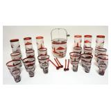 1056	30 PIECE RUBY CUT SATIN GLASS	30 PIECE RUBY CUT SATIN GLASS DRINK SET W/ICE BUCKET