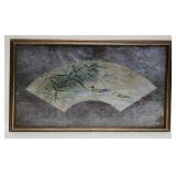 1072	FRAMED ASIAN ARTWORK	FRAMED ASIAN ARTWORK SHAPE OF A FAN W/DUCKS, APPROXIMATELY 16 IN X 26 IN