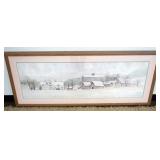 1106	JON CRANE PRINT PEACE IN THE VALLEY	JON CRANE FRAMED PRINT OF WINTER FARM SCENE, TITLED * PEACE
