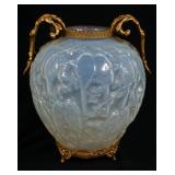1119	CONSOLIDATED GLASS VASE	CONSOLIDATED GLASS VASE IN GILT FINISHED METAL HOLDER, APPROXIMATELY 13
