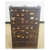 1133	SMALL OAK COUNTRY STORE HARDWARE CABINET	SMALL OAK COUNTRY STORE 54 DRAWER HARDWARE CABINET W/G