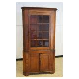 1140	2 PART ANTIQUE PINE CORNER CUPBOARD	2 PART ANTIQUE PINE CORNER CUPBOARD, 12 PANE W/SAMON FINSIH