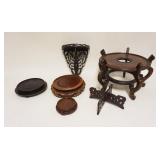 1157	LOT OF ASSORTED WOOD ASIAN STANDS, ETC	LOT OF ASSORTED WOOD ASIAN STANDS & WALL SHELF