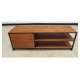 1018	MODERN INDUSTRIAL STYLE LOW SHELF W/2 DRAWERS, METAL FRAME, PERFECT FOR AUDIO EQUIPMENT, APPROX