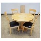 1019	MODERN STYLE PEDESTAL TABLE W/ONE LEAF & 4 CHAIRS, TABLE APPROXIMATELY 42 IN X 30 IN HIGH, LEAF