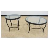 1020	2 GLASS TOP METAL LAMP TABLES, LARGEST APPROXIMATELY 36 IN X 20 IN HIGH