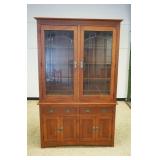 1025	CANAL DOVER MISSION STYLE CHERRY BREAKFRONT W/LEADED GLASS DOORS, APPROXIMATELY 18 IN X 52 IN X