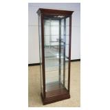 1030	NARROW HOWARD MILLER CURIO CRYSTAL CABINET W/INTERIOR LIGHTING & ADJUSTABLE GLASS SHELVES & MIR