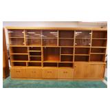 1032	DANISH WALNUT MODULAR WALL UNIT W/HOODED TOP LIGHTING, APPROXIMATELY 143 IN X 16 IN X 78 IN HIG