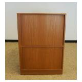 1039	DANISH MODERN ENTERTAINMENT CABINET W/SLIDING TAMBOUR DOORS, APPROXIMATELY 36 IN X 24 IN X 51 I
