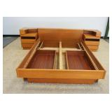 1040	DANISH MODERN SCAN COLL QUEEN SIZE BED W/NIGHT STANDS, 2 TRUNDEL DRAWERS, APPROXIMATELY 109 IN 