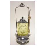 1061	VICTORIAN PICKLE CASTER, SILVERPLATE W/VASELINE GLASS INSERT, MERIDEN SILVERPLATE, APPROXIMATEL