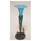1067	ORNATE VICTORIAN BLUE OPALESCENCE BUD VASE IN A MERIDEN SILVERPLATE HOLDER, APPROXIMATELY 9 IN 