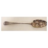 1078	ORNATE CONTINENTAL SILVER SPOON W/EMBOSSED DESIGNS, 1.65 OZT, TOUCH MARKS ON REVERSE