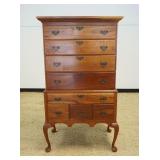 1091	SOLID CHERRY BENCH MADE 2 PART HIGH BOY, ONE BAIL MISSING, APPROXIMATELY 20 IN X 39 IN X 68 IN 