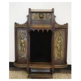 1099	VICTORIAN HANGING CABINET W/EMBOSSED BRASS PANELS & GALLERY, LOSS TO TRIM & FINIALS, APPROXIMAT