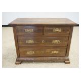 1102	ANTIQUE SOLID OAK 4 DRAWER CHEST, APPROXIMATELY 42 IN X 20 IN X 38 IN HIGH