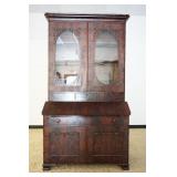 1103	FLAMED MAHOGANY EMPIRE STYLE 2 PART SECRETARY DESK W/FRETWORK CUT OUT TRIM ON DOORS, APPROXIMAT