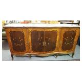 1108	ITALIAN MARBLE TOP INLAID 4 DOOR SERVER, APPROXIMATELY 25 IN X 85 IN X 41 IN HIGH