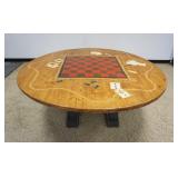 1116	PINE GAMING TABLE W/PAINTING OF CHESS BOARD, PLAYING CARDS, ETC, APPROXIMATELY 72 IN X 30 IN  H