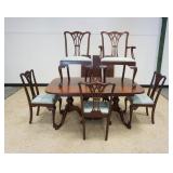 1118	MAHOGANY CHIPPENDALE STYLE DINING ROOM TABLE, BALL & CLAW FOOT W/6 CHAIRS & 3 LEAVES TABLE APPR
