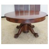 1120	55 IN ROUND CLAW FOOT MAHOGANY TABLE W/5 LEAVES, APPROXIMATELY 30 IN HIGH, LEAVES APPROXIMATELY