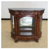 1124	ORNATE MARBLE TOP DISPLAY CABINET W/MIRROR BACK & BEVELED GLASS DOOR & SIDES, APPROXIMATELY 48 