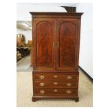 1127	18TH CENTURY DREXEL LINE MAHOGANY WARDROBE W/3 BANDED DRAWERS UNDER 2 FLAMED MAHOGANY DOORS & 2