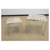 1133	2 MODERN STYLE LAMP TABLES W/CHROME BASES & STONE TOPS, LARGEST APPROXIMATELY 25 IN SQUARE X 24