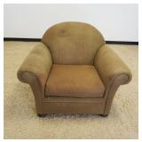1140	CRATE & BARREL UPHOLSTERED ARMCHAIR, SOME STAINING AT TOP
