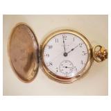 1155	ELGIN POCKET WATCH, 14K GOLD PLATE CASE, CRYSTAL HAS CRACK, CASE WORN, FOR PARTS OR RESTORATION