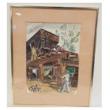 1223	WATERCOLOR OF RAILROAD WORKERS ON TRACK W/COAL HOPPER CAR, ARTIST SIGNED & DATED 1935, APPROXIM