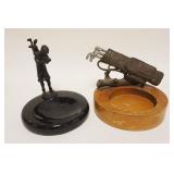 1239	2 GOLFING ASHTRAYS, ONE W/CAST METAL FIGURE OF MAN ON CONCAVE MARBLE BASE, OTHER CAST METAL OF 