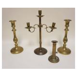 1002	GROUP OF ANTIQUE BRASS CANDLESTICKS, TALLEST APPROXIMATELY 15 IN, INCLUDING ONE PAIR & ONE ADJU