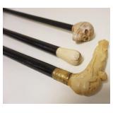 1017	LOT OF 3 CANES/WALKING STICKS INCLUDING SKULL & JOCKEY ON HORSE, ALL HAVE COMPOSITE HEADS, TALL