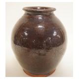 1021	ANTIQUE REDWARE OVID CROCK PRESERVE JAR, APPROXIMATELY 10 1/2 IN H
