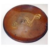 1022	ANTIQUE SLIP DECORATED REDWARE PIE PLATE, APPROXIMATELY 9 IN